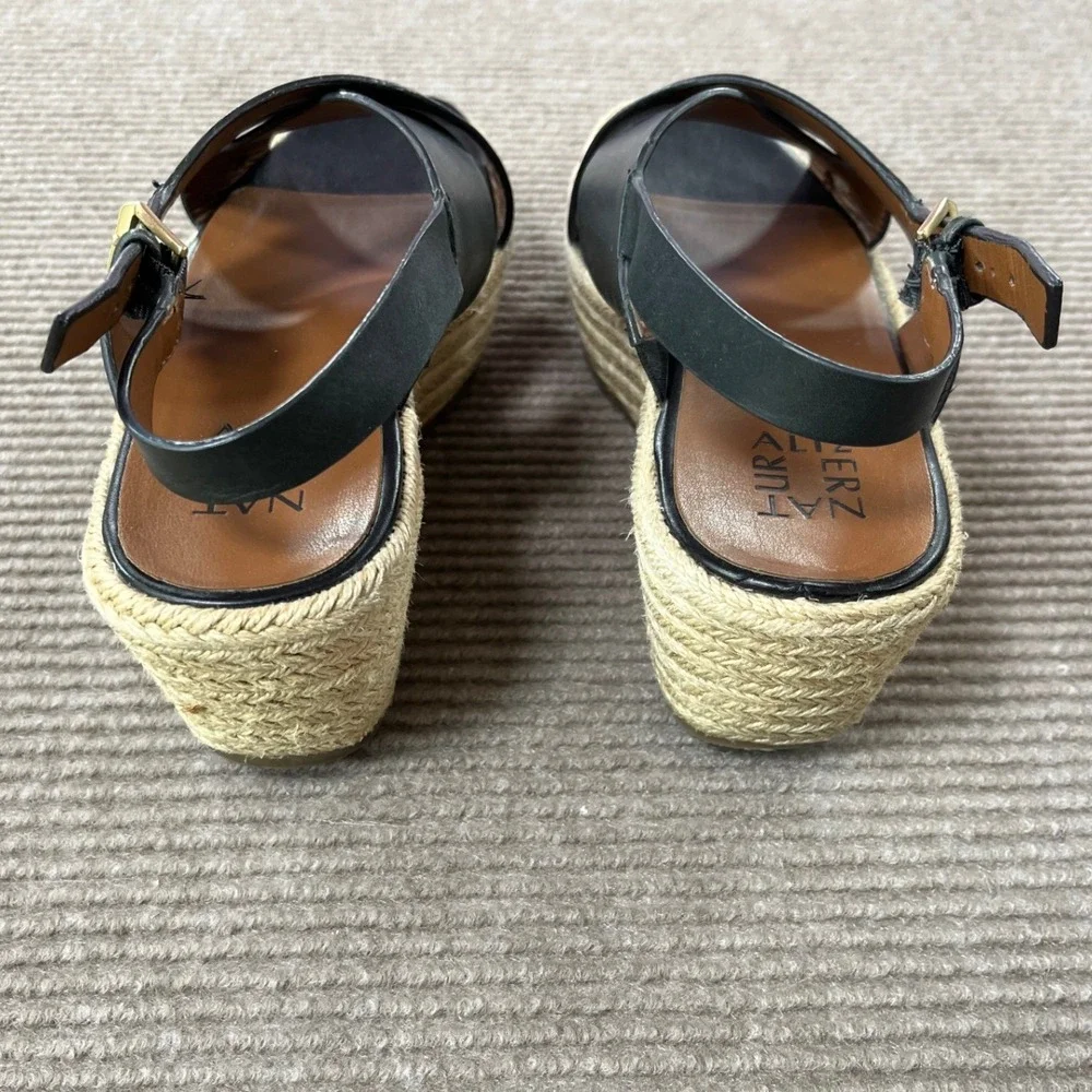 Naturalizer Womens‎ Black Leather Espadrille Platform Wedge Sandals 10M